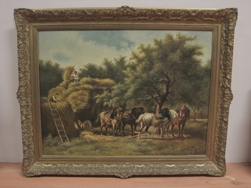 draagt signatuur van W.C. Nakken - groot olieverf/doek "Hooiboeren" kopen? Bied vanaf 1!