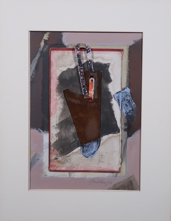 Jan Martens: Assemblage, Stof en IJzer op karton, Z.T. verkocht voor € 80!