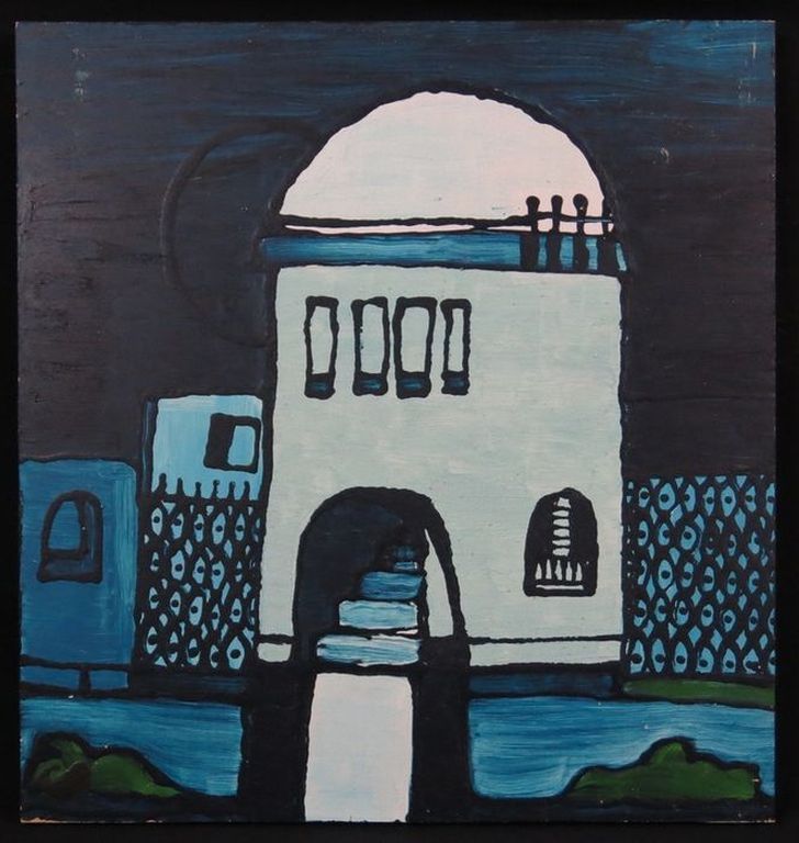 CAROLINA PAULUSSEN  Schilderij acryl op paneel    LANDSCHAP BIJ NACHT verkocht voor € 55!