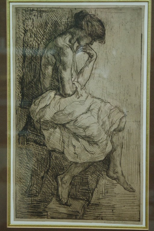 Sara Bisschop (1894-1992) - handgesigneerde ets - zittende jonge vrouw verkocht voor € 180!