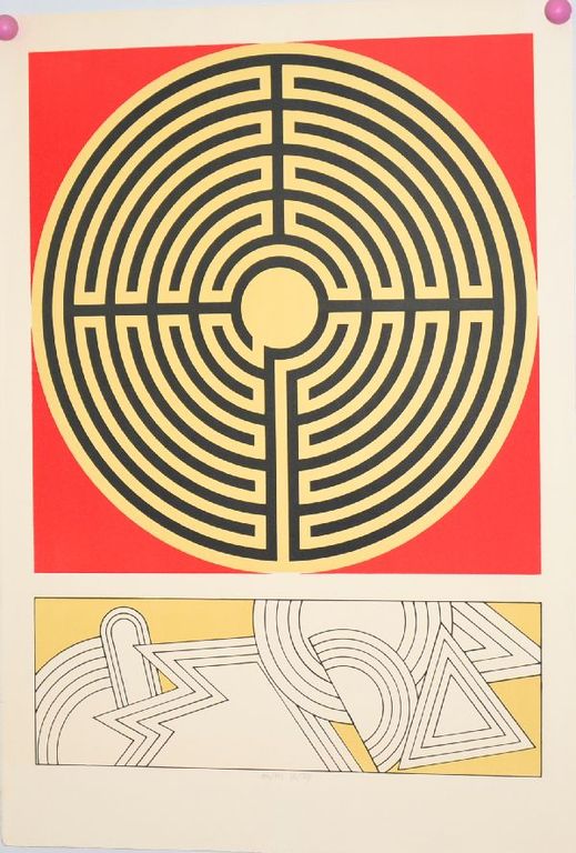 Lucio del Pezzo: Grote kleurenlitho 'Laborinthus', Prent 190 verkocht voor € 70!