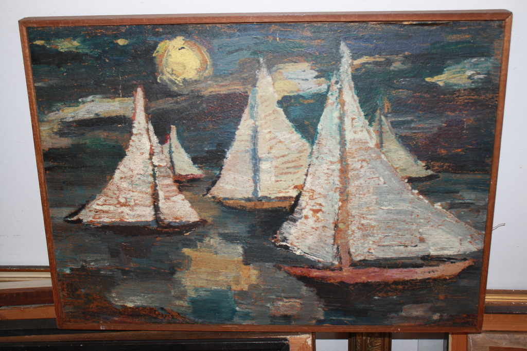 Pieter KOOISTRA - BOTEN bij MAANLICHT als VAN GOGH bijzonder schilderij verkocht voor € 49!