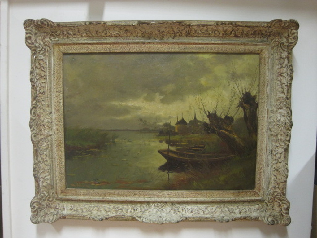 GROOT olieverf "avondschemer Kortenhoef aan de Plas het Gooi" van Toon Verplak verkocht voor € 130!