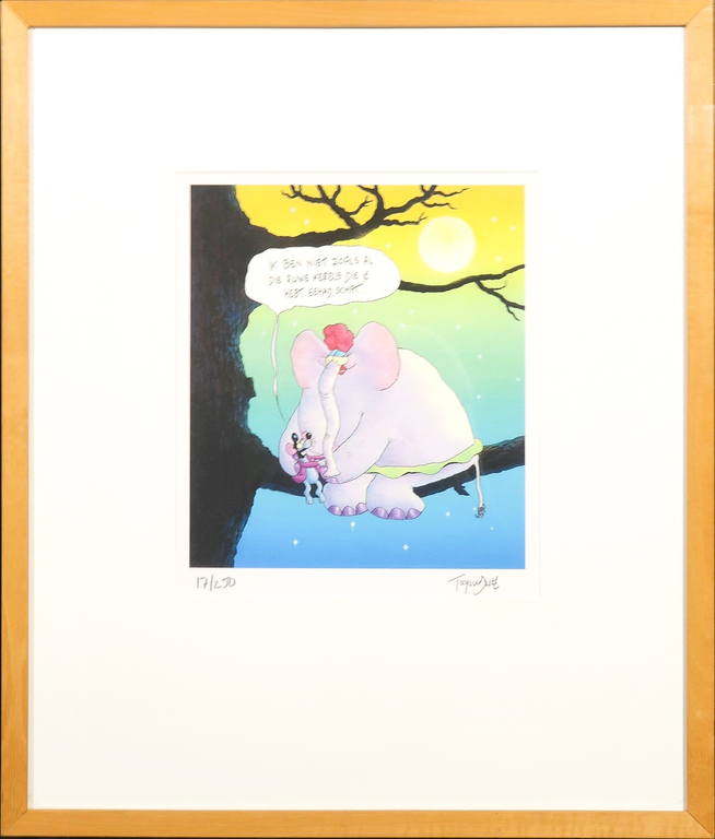 Toon van Driel: Giclee, Olifant - Ingelijst verkocht voor € 35!