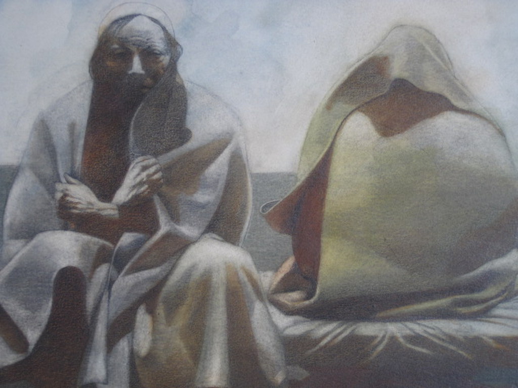Intrigerend vroeg (1977) Aquarel "Man op bed" van Jan Bouman (1945-) gesigneerd  kopen? Bied vanaf 1!