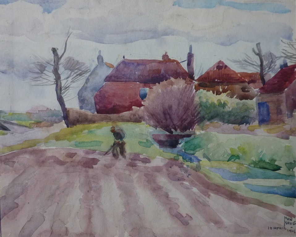 Han Krug aquarel "Boer en boerderij" 1941 kopen? Bied vanaf 45!