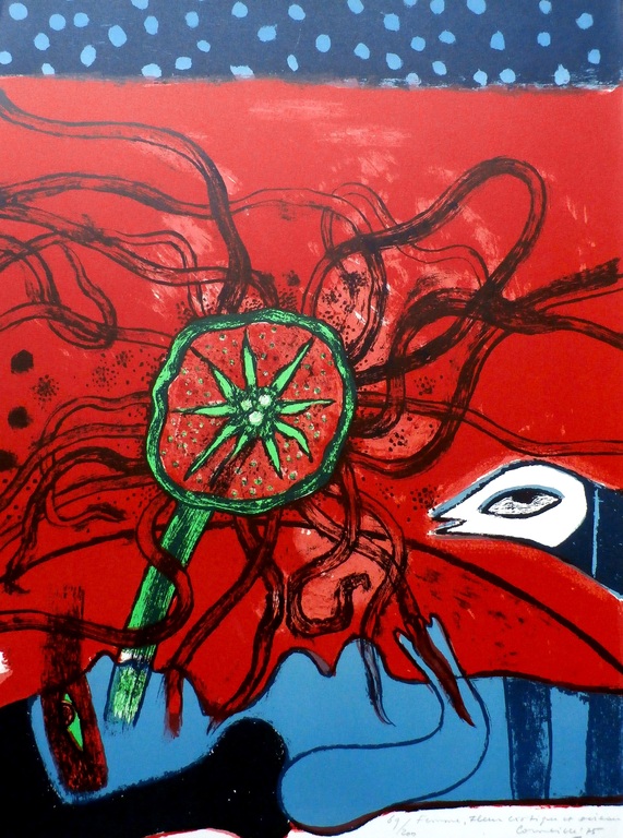 Corneille - litho: Femme, fleur exotique et oiseau - 1975 kopen? Bied vanaf 225!
