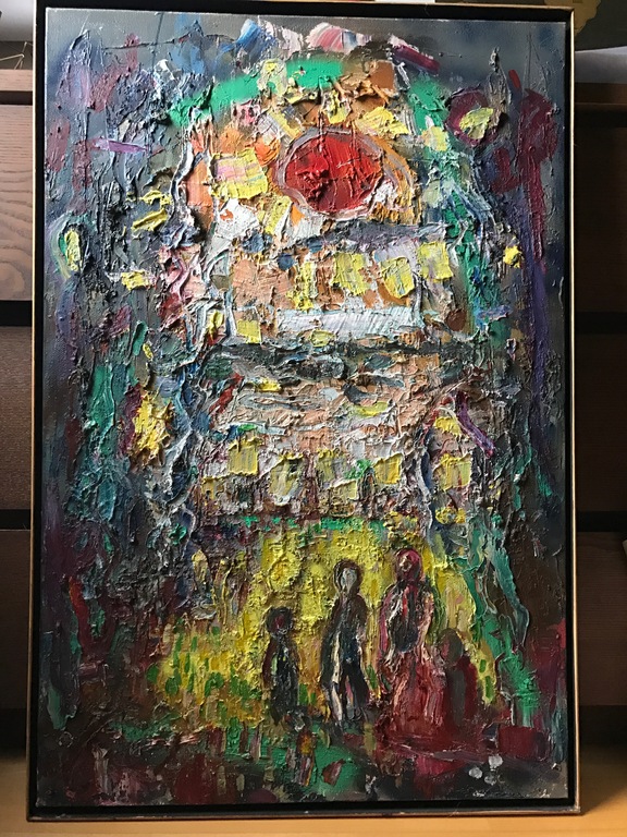 ALLERLAATSTE KEER!! Georges Roland - 'Visite' - Uniek werk - Olieverf op doek verkocht voor € 645!