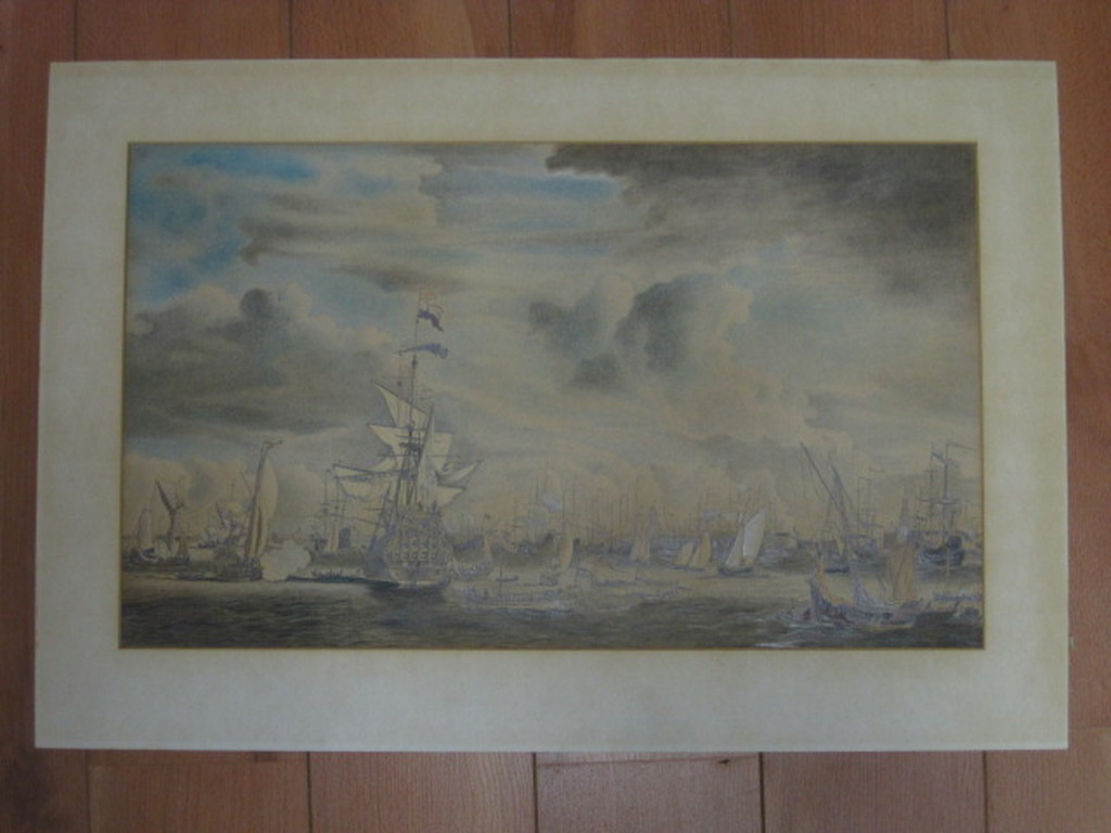 oude aquarel "VOC schip de Amsterdam op het IJ met Schreierstoren"   kopen? Bied vanaf 1!