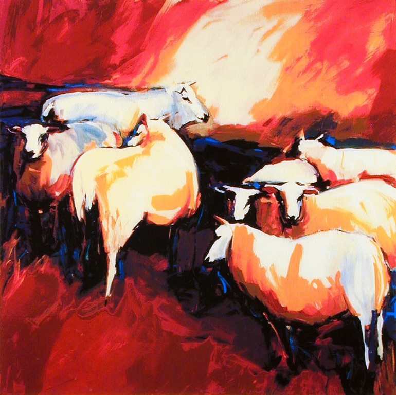 GERDA ELFRING Grote Zeefdruk (70X70 cm) SCHAPEN kopen? Bied vanaf 90!