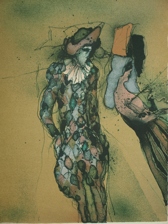 Vladimír Suchánek (1933) : Litho – Commedia dell ‘Arte – Gesigneerd & ingelijst verkocht voor € 80!