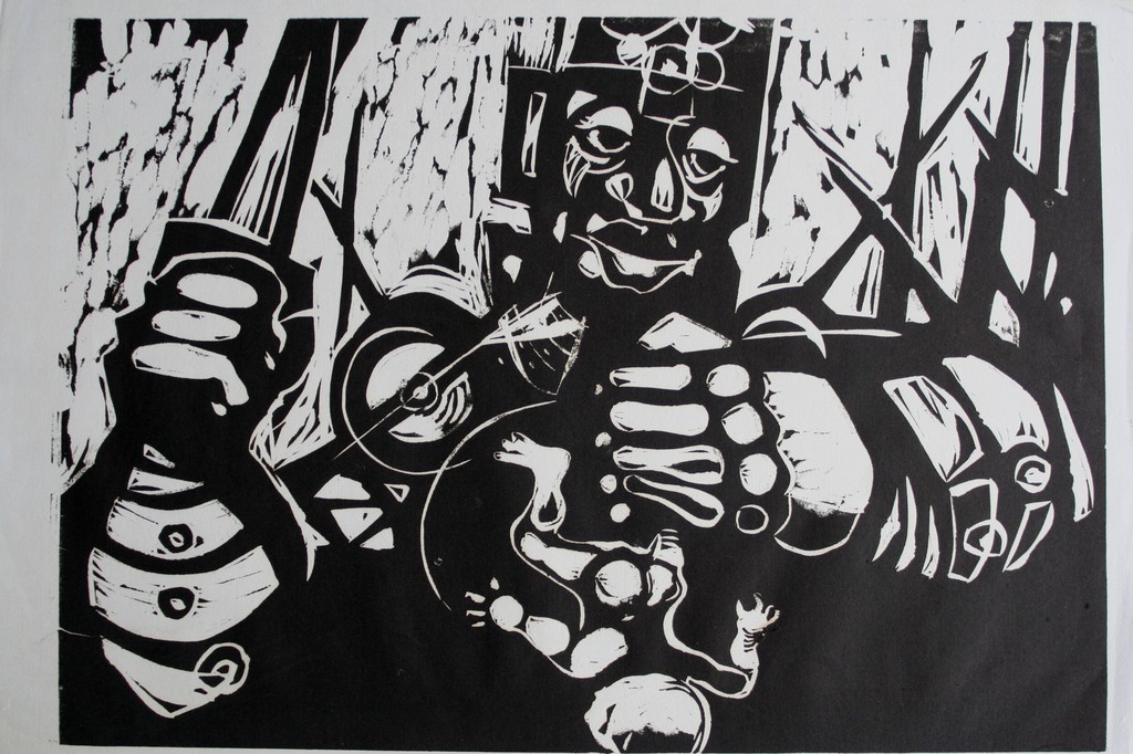 Karel Timmerman - linodruk - zonder titel - circa 1968 - gesigneerd kopen? Bied vanaf 1!