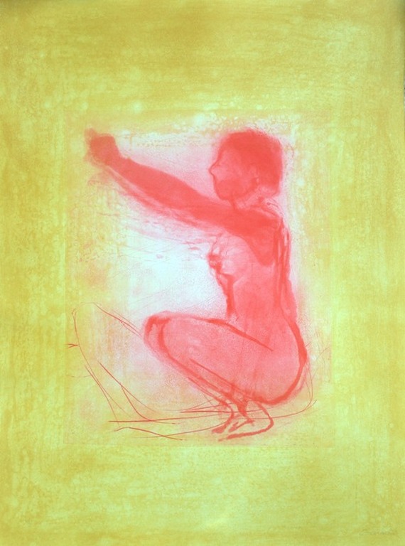 Claude Garache, Ocre III, grote aquatint 1989 + gratis affiche galerie Lelong verkocht voor € 220!