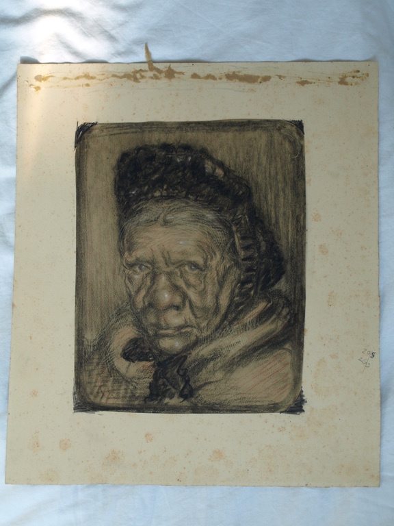 Onbekend : Tekening , Portret vrouw, omhoog kijkend – ca 1920 - Elias Smalhout kopen? Bied vanaf 1!