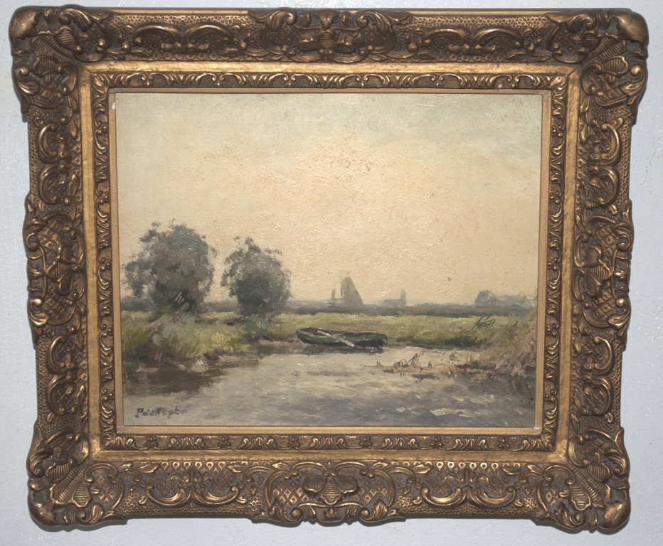 Waterlandschap - olieverf op eikenhouten paneel, gesigneerd. kopen? Bied vanaf 149!