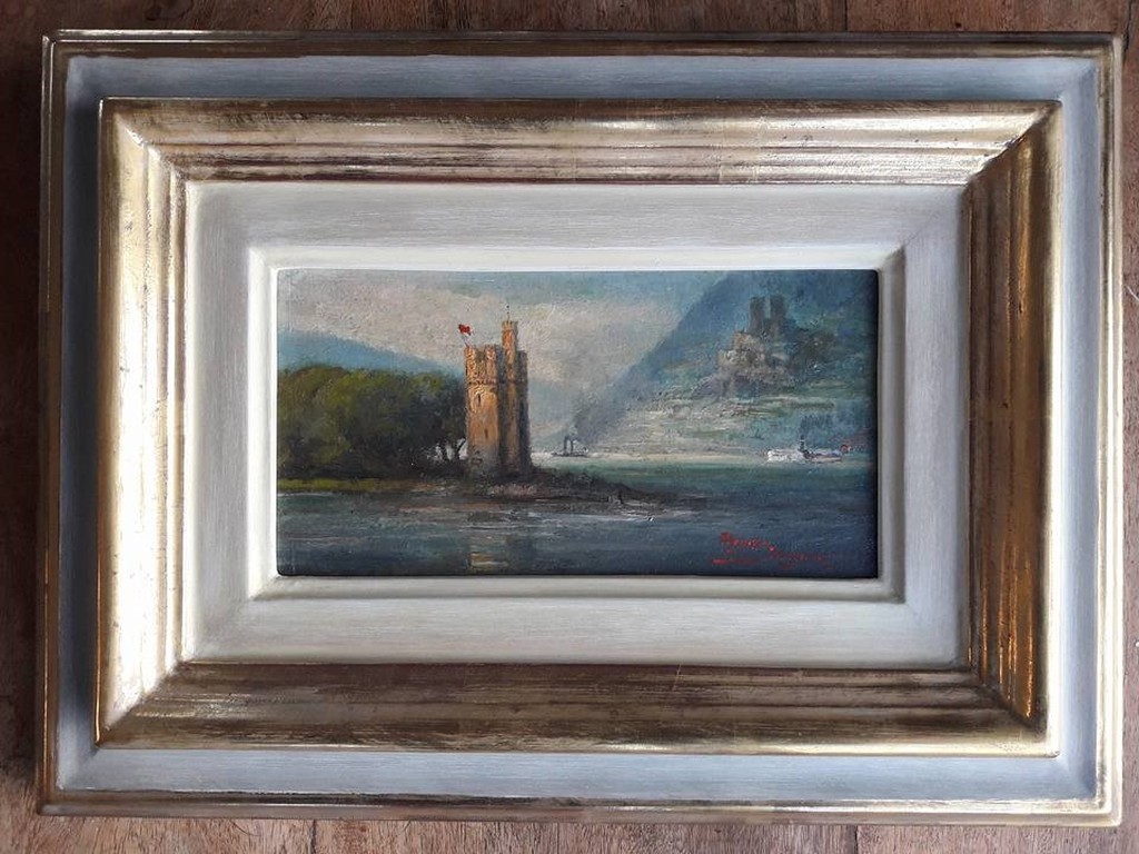 Rolf Dieter Meyer-Wiegand (1929-2006) - Kasteel aan rivier. verkocht voor € 199!