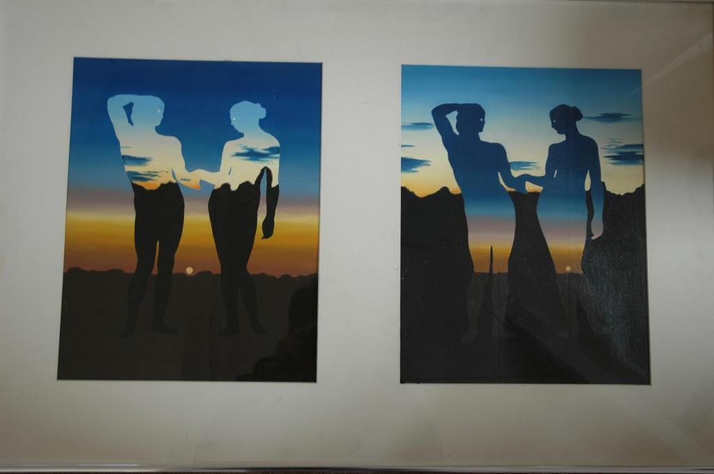 A J Gray, Olieverf uit 1976, 2 luik 110 x 70, in passepartout gesigneerd verkocht voor € 140!