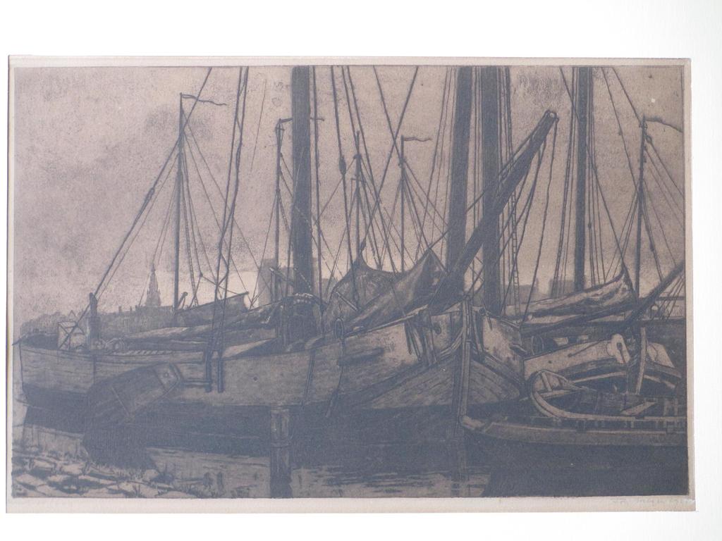Ton Meijer, Schepen in een Hollandse haven, Ets 1925 kopen? Bied vanaf 40!