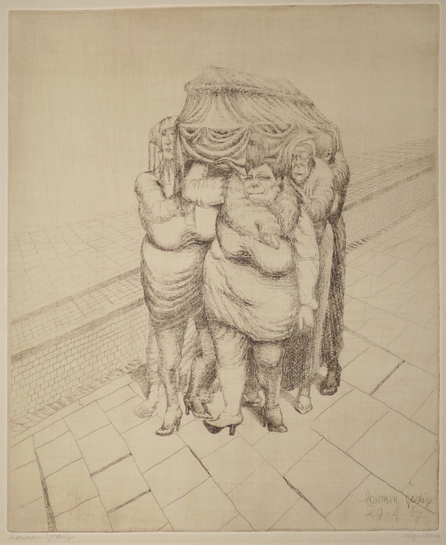 Herman Gordijn: Ets, Begrafenis, Gesigneerd,1967 verkocht voor € 225!