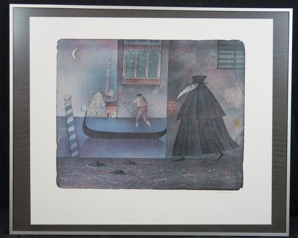 Adolf Born: Litho, Avond in Venetie - Ingelijst verkocht voor € 320!