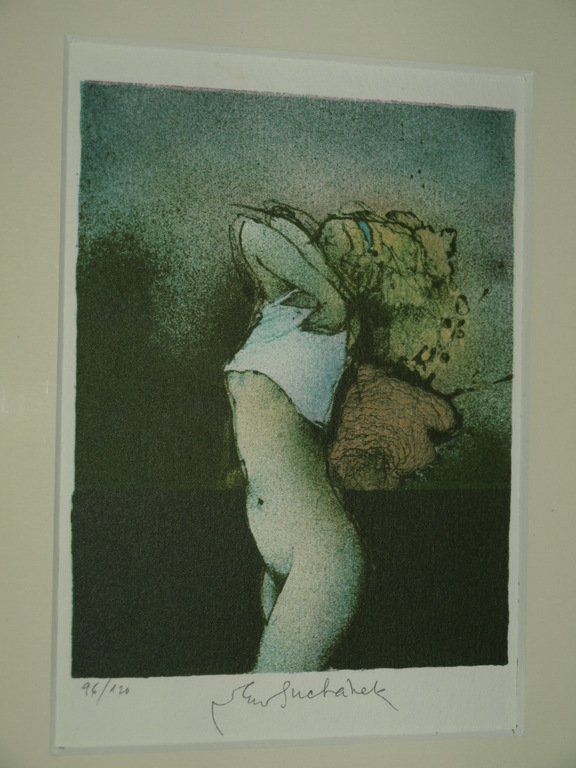 Vladimír Suchánek (1933) : Litho – Vrouw kleedt zich uit –Gesigneerd & ingelijst kopen? Bied vanaf 40!