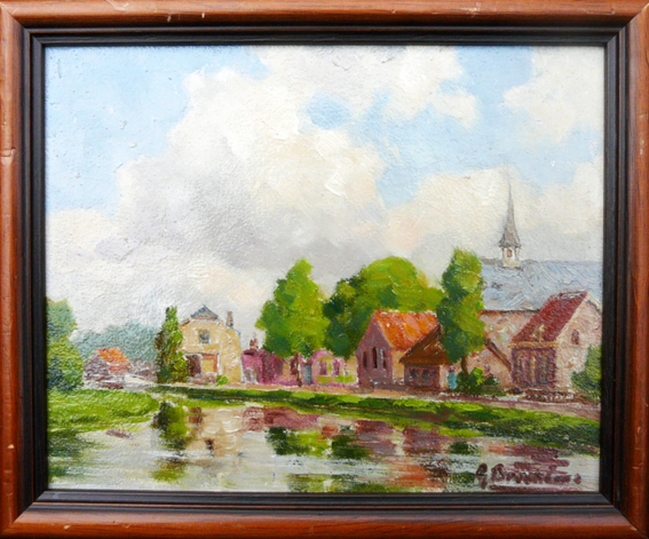 Dorpsgezicht De Meern -olieverf circa 1925- kopen? Bied vanaf 30!