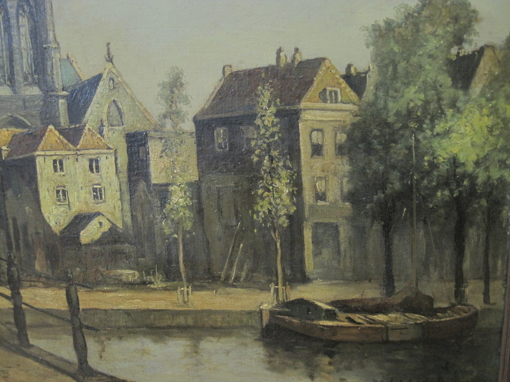 omstreeks 1920 - GROOT stadsgezicht Rotterdam Laurenskerk onduid gesigneerd kopen? Bied vanaf 1!