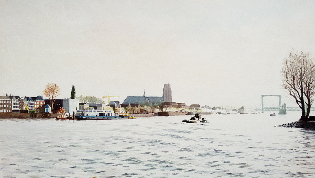 Gezicht op Dordrecht, aquarel (gemonteerd, groot) kopen? Bied vanaf 1!