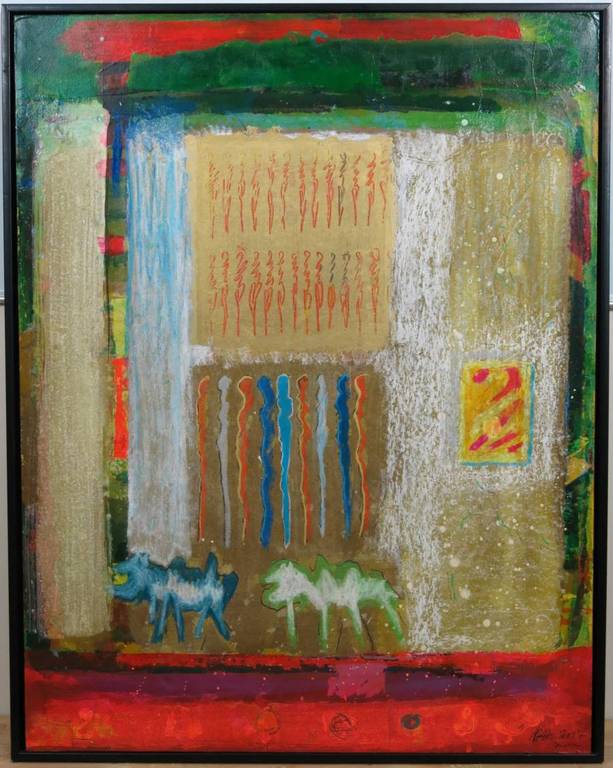 Ad Arma: Acryl op board, India - Ingelijst (groot) kopen? Bied vanaf 250!