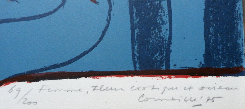 Corneille -  litho: Femme, fleur exotique et oiseau - 1975 kopen? Bied vanaf 225!