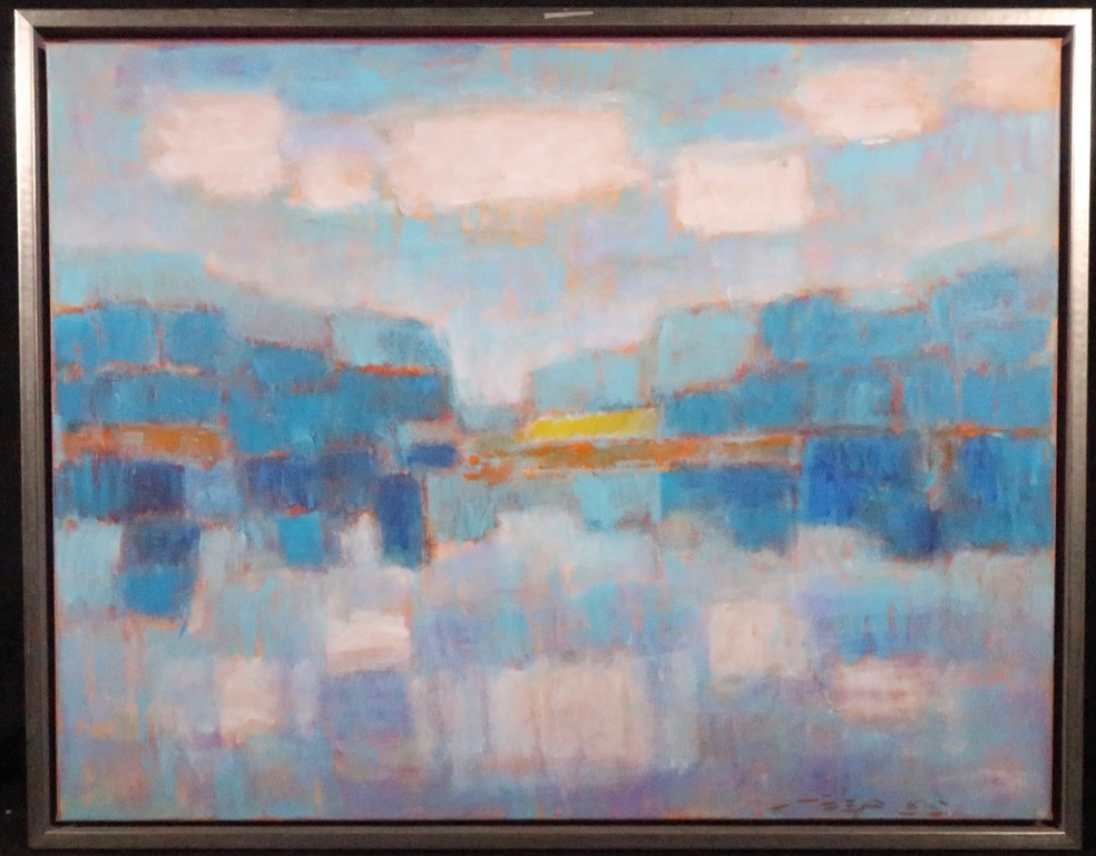 Joep de Bekker: Olieverf op doek, Z.T. Blauw - Ingelijst verkocht voor € 430!