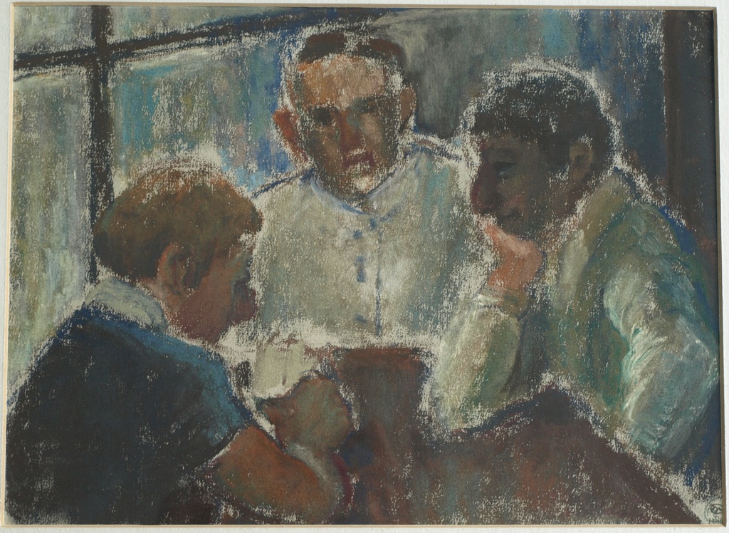 Miriam Cobelens : Pastel – Het gesprek – gesigneerd & ingelijst – 1980  kopen? Bied vanaf 50!