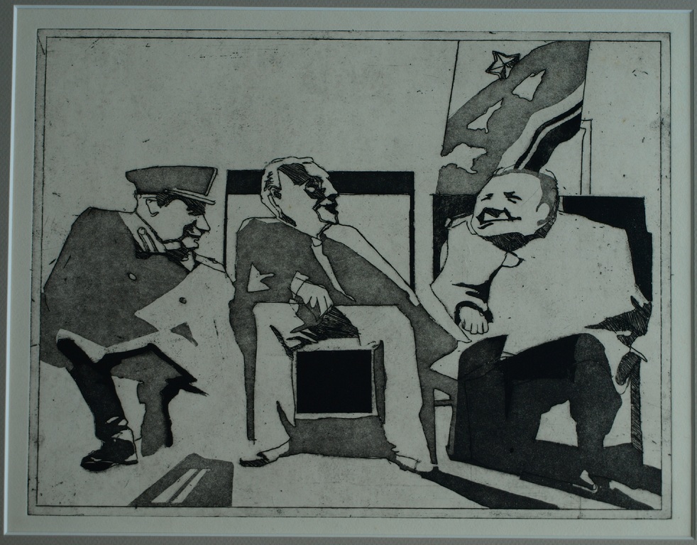 Onduidelijke signatuur : Ets en aquatint , Stalin, Roosevelt en Churchill kopen? Bied vanaf 1!
