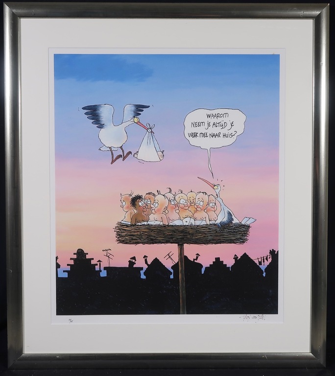 Toon van Driel: Giclee, Ooievaar - Ingelijst verkocht voor € 60!