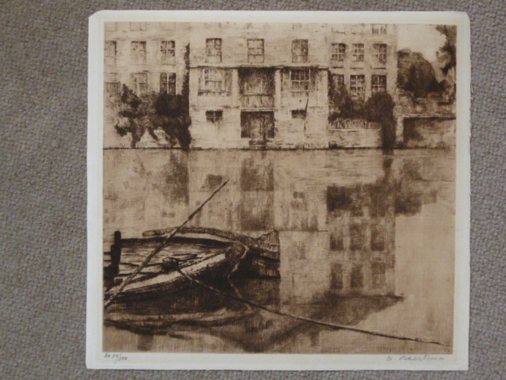 Albert Baertsoen - ets - Schuit in gracht verkocht voor € 35!