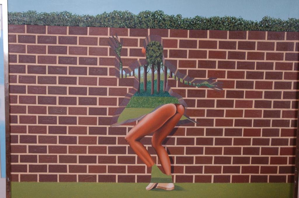 Zeer bijzonder olieverf op doek pop art AJ Gray Through the Wall 75 x 100 verkocht voor € 260!