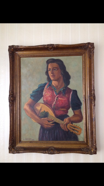 Theo L’Herminez; Vrouw met de Mandoline.  kopen? Bied vanaf 750!