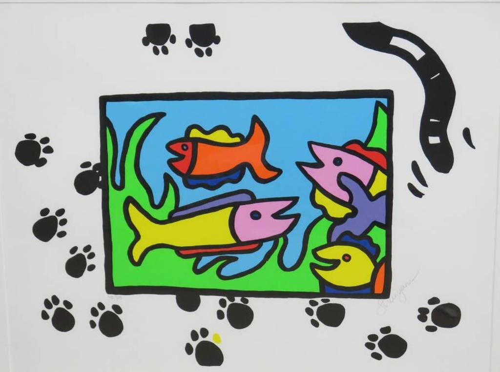 Shunyam: Zeefdruk, Fish and Cat - Ingelijst (groot) kopen? Bied vanaf 50!