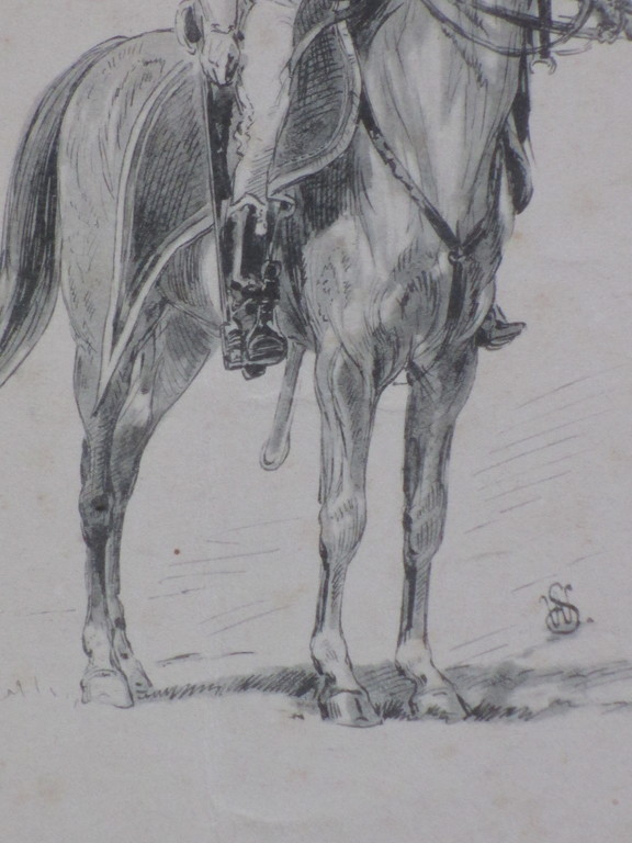 Monogram W.S. , Huzaar van Boreel te paard, Litho kopen? Bied vanaf 1!