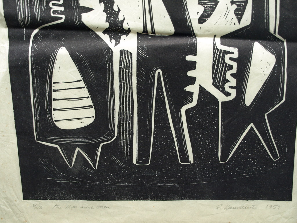 Onduidelijke signatuur : Houtsnede – The Three Wise Men – 1959 - oplage 12 ex. kopen? Bied vanaf 1!