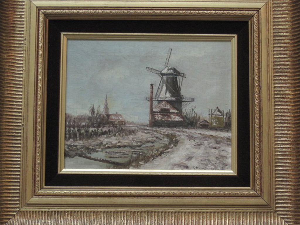 Gerbr.F.v.Schagen olieverf "Molen in winterlandschap" gesigneerd ca 1930 kopen? Bied vanaf 1!