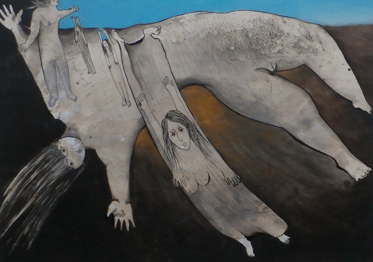 Ans Wortel -  Grote gouache: Al groeiend uiteindelijk weten dat je... - 1971 verkocht voor € 295!