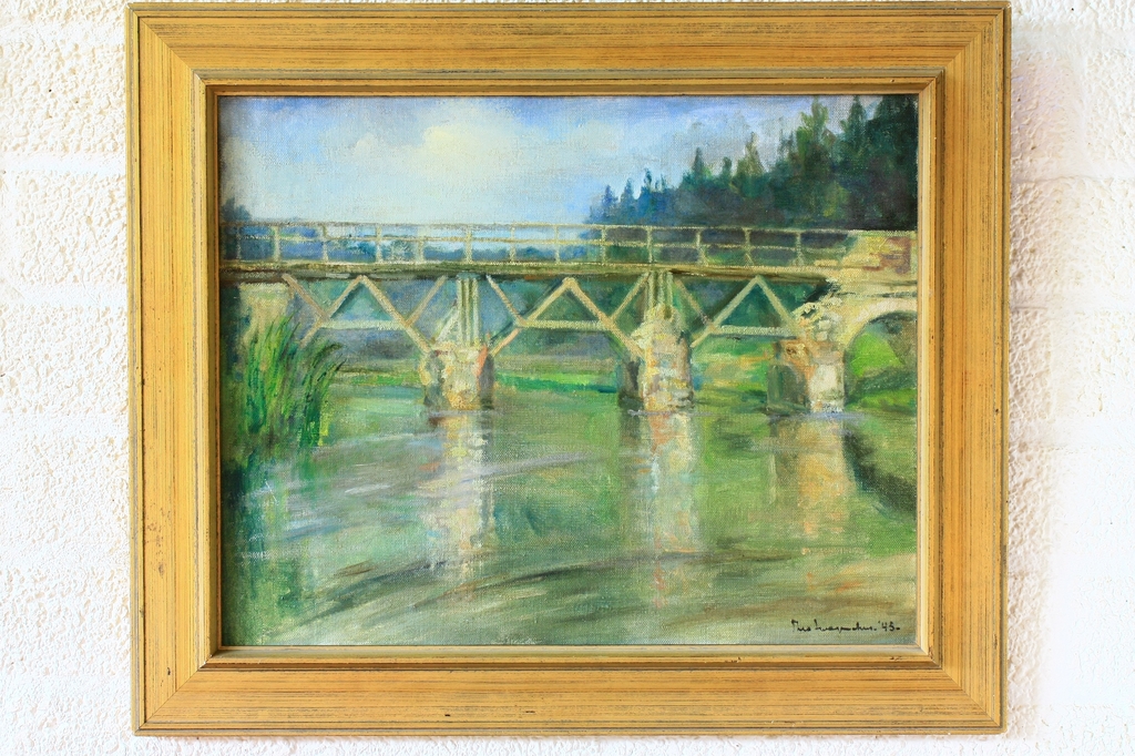Theo Swagemakers, Le pont de Chimy, olieverf verkocht voor € 250!