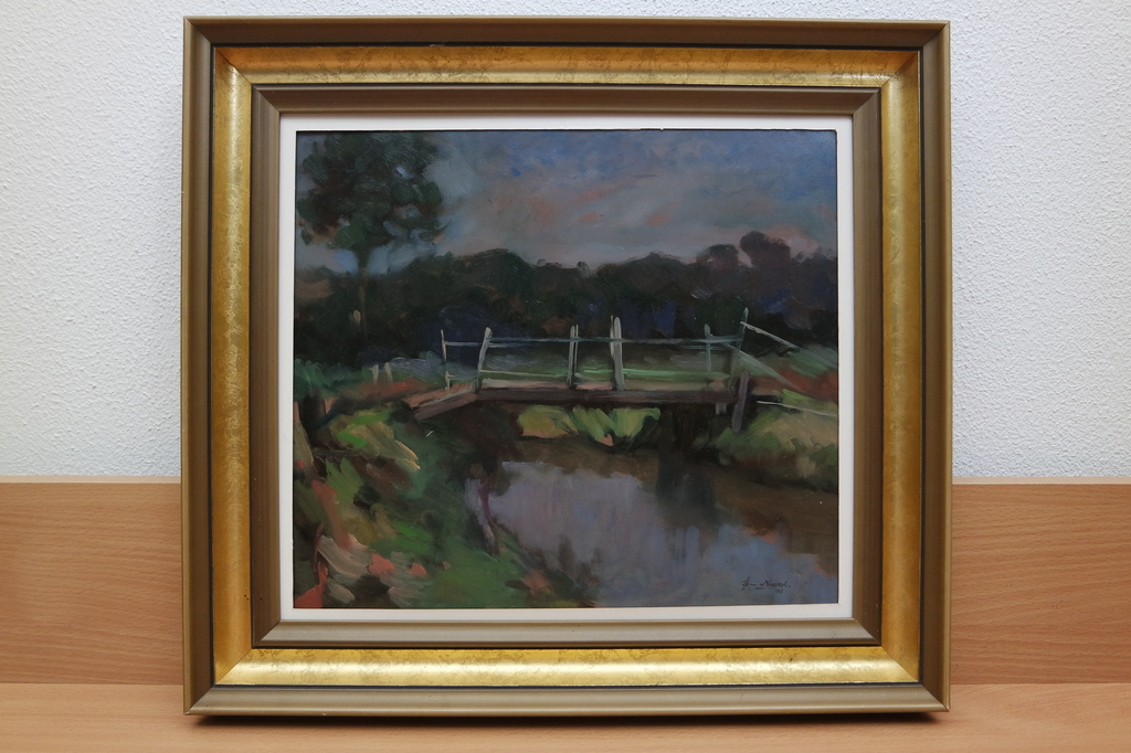 Ben van Voorn (1927-2004) - olieverf op paneel - bruggetje over sloot verkocht voor € 170!