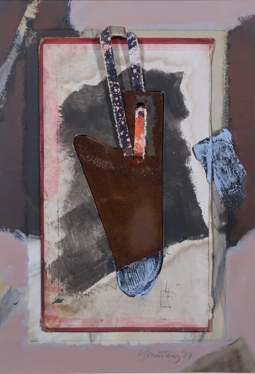 Jan Martens: Assemblage, Stof en IJzer op karton, Z.T. kopen? Bied vanaf 80!