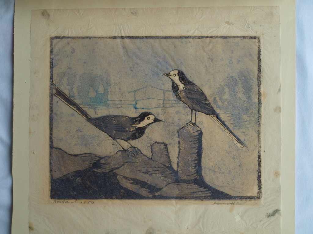 Louis Haver : Houtsnede , 2 Vogels – Gesigneerd – ca 1950 kopen? Bied vanaf 35!