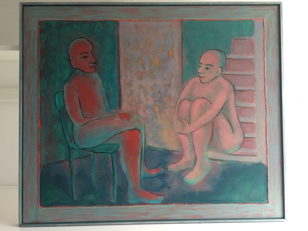 Ubaldo Sichi: Acryl op linnen: Gesprek verkocht voor € 200!