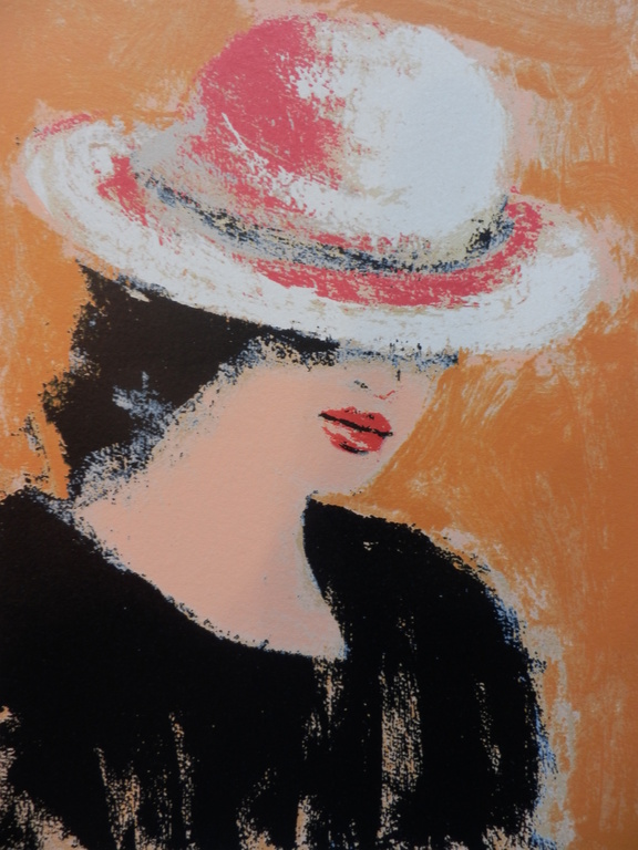 JOSE van GOOL   Zeefdruk   DAME MET WITTE HOED  Handgesigneerd kopen? Bied vanaf 45!