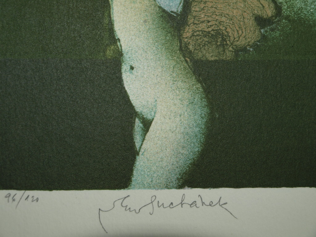 Vladimír Suchánek (1933) : Litho – Vrouw kleedt zich uit –Gesigneerd & ingelijst kopen? Bied vanaf 40!