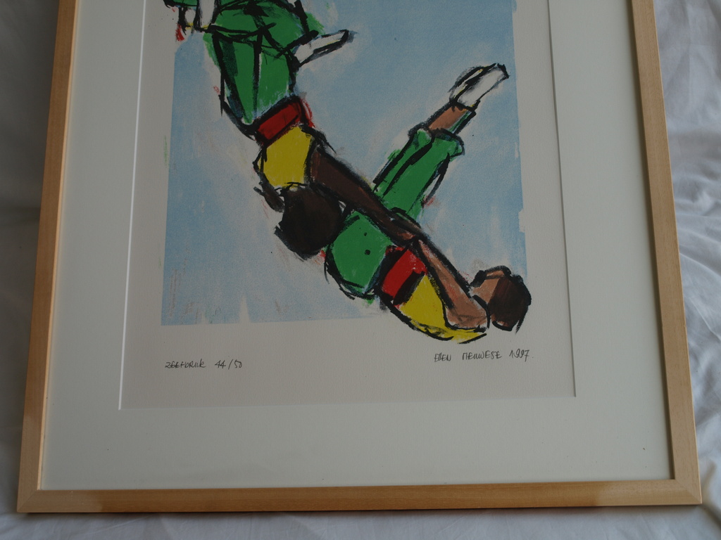 Ellen Meuwese : Zeefdruk , Trapeze artiesten – gesigneerd & ingelijst – 1997 kopen? Bied vanaf 50!